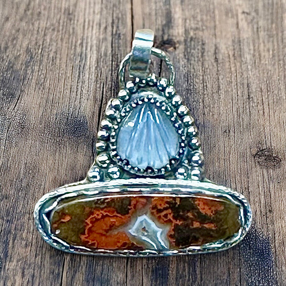 Seam Agate and White Moonstone Sterling Silver Pendant   $65