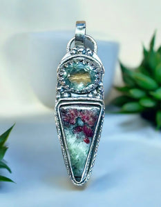 Eudialyte and  Praiseolite Sterling Silver Pendant.    $65