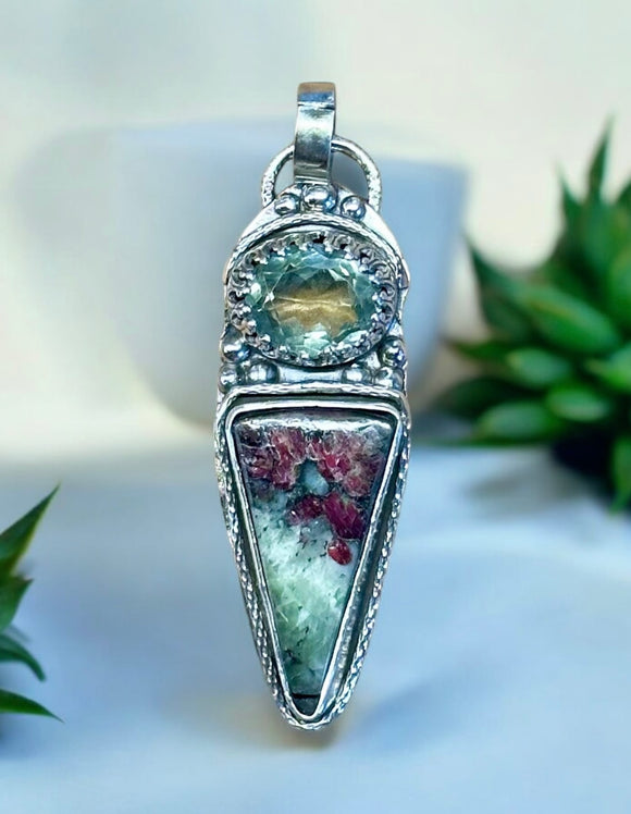 Eudialyte and  Praiseolite Sterling Silver Pendant.    $65