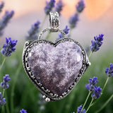 Purple Centipede Coral Heart  Sterling Silver Pendant.   $90