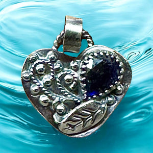 Sapphire and Sterling Silver Heart Pendant       $65