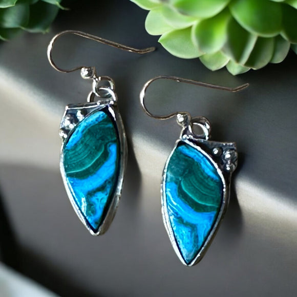 Malachite Chrysocolla Sterling Silver Earrings.   $50