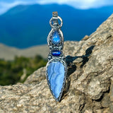 Blue Lace Agate , Kyanite and Moonstone Sterling Silver Pendant.    $70