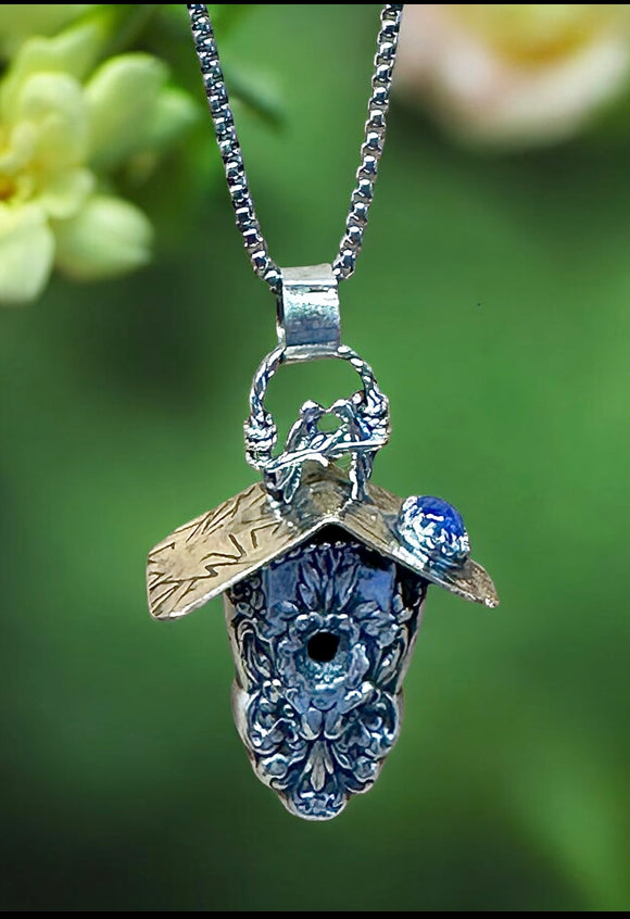 Tanzanite Sterling Silver Birdhouse Pendant.   $75