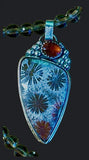 Fossilized Coral and Garnet sterling silver pendant and Smoky Quartz necklace set.     $95