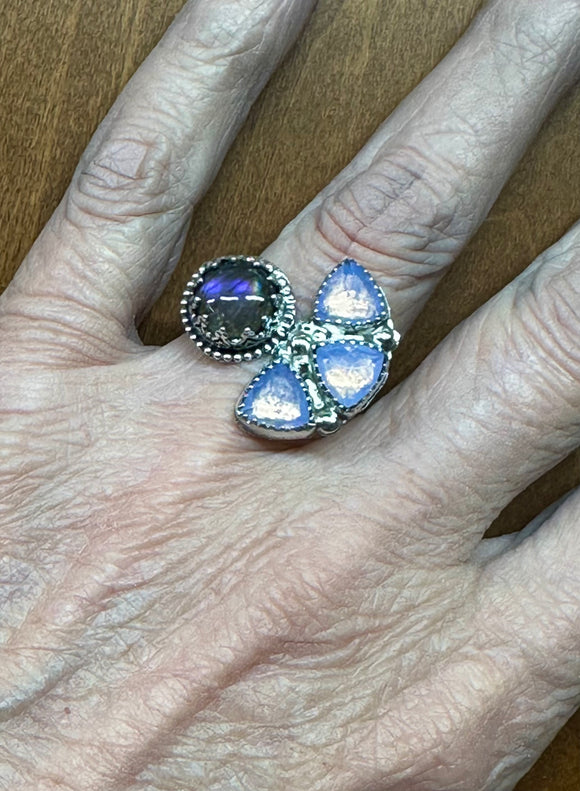 Purple Labradorite and Lavender Quartz sterling silver statement ring SIZED TO ORDER.      $75