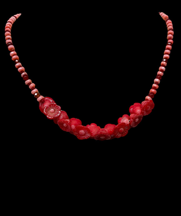 Coral and Garnet Beaded Gemstone Necklace      $40