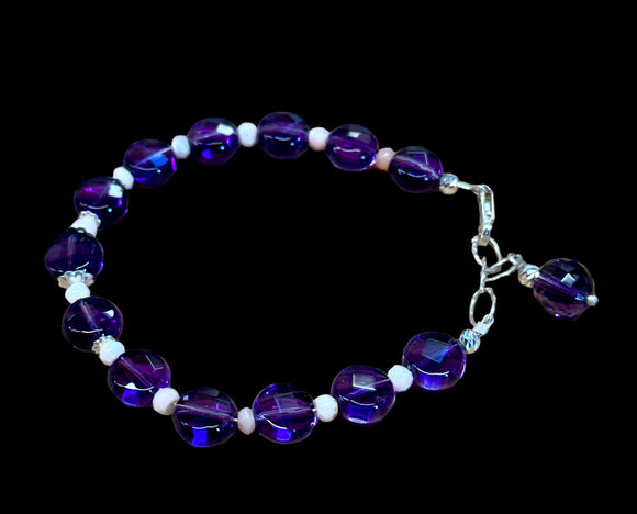 African Amethyst and Pink Peruvian Opal Sterling Silver Bracelet.   $50