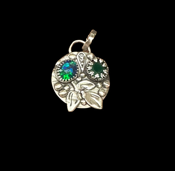 Ethiopian Opal and Green Onyx Sterling Silver Pendant.    $75