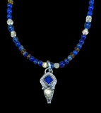 Lapis and Citrine Sterling Silver pendant and matching beaded gemstone necklace set.      $70