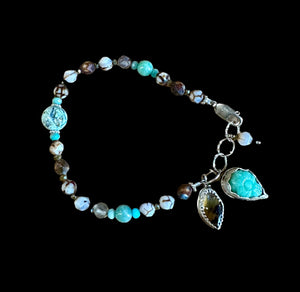 Chrysoprase and Agate Sterling Silver Bracelet     $45