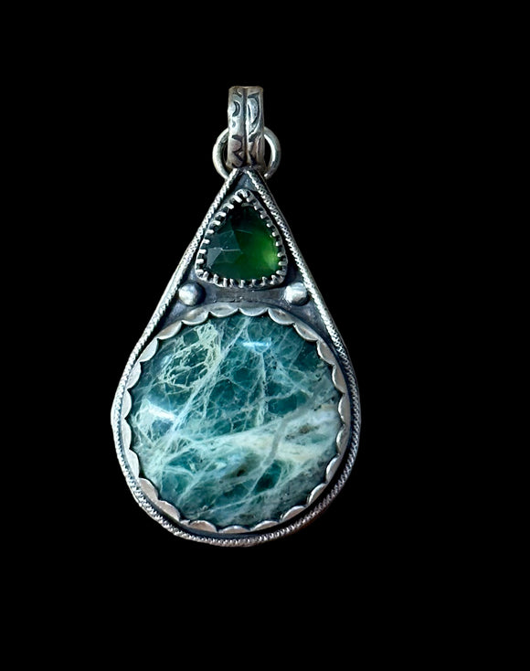 Turkish Green Opal and Aventurine sterling silver pendant      $65