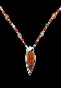 Carnelian Sterling Silver and gold-filled pendant and matching multi gemstone beaded necklace.         $65