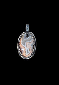 Moroccan Agate with Druzy sterling silver pendant       $65