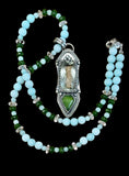 Praiseolite ( green amethyst ) and Aventurine sterling silver pendant and matching gemstone beaded necklace set.     $75