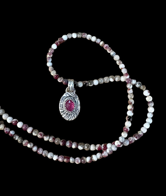 Ruby Sterling Silver Pendant and Tourmaline gemstone beaded necklace set.    $60