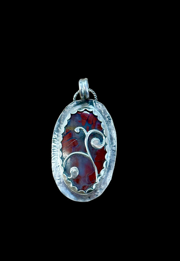 Red Moss agate with Chalcedony Sterling Silver Pendant.    $70