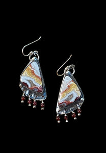 Crazy Lace Agate and Garnet sterling silver earrings.   $45