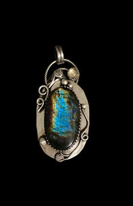 Labradorite and Citrine large  sterling silver pendant.      $75