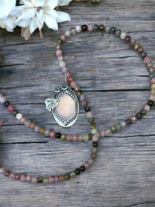 RESERVED FOR LORI ANN ♥️. Pink Chalcedony Sterling Silver Pendant and Tourmaline Beaded Necklace.   $60