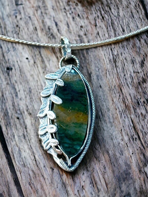 Moss Agate sterling Silver pendant    $55