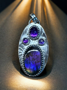 Purple Labradorite and Amethyst Sterling silver pendant.   $75
