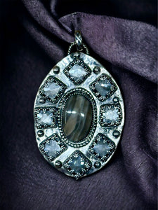 Polish Flint and Silver Moonstone Sterling Silver large Pendant.   $120