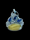 Yellow Agate and Kyanite Sterling silver pendant.    $65