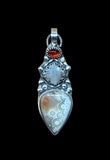 Crazy Lace Agate , Moonstone and Garnet Sterling Silver Pendant.    $70