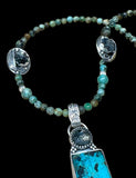 Shattuckite, Rutilated Quartz Sterling Silver pendant and Turquoise Beaded Necklace Set.      $95