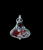 Crazy Lace Agate and Garnet sterling silver pendant.      $65