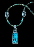 Shattuckite, Rutilated Quartz Sterling Silver pendant and Turquoise Beaded Necklace Set.      $95