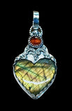 Labradorite Heart and Garnet  Sterling Silver Pendant.   $75