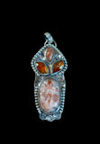 Carved Sunstone and Kyanite Large Sterling Silver Pendant.       $75