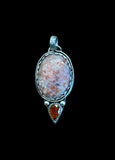 Carved Sunstone and Kyanite Sterling Silver Pendant.   $60