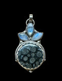 Fossilized Coral and Moonstone Sterling silver pendant        $70