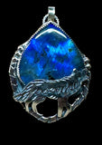 Labradorite Wolf Sterling silver pendant     $90