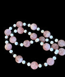 Rose Quartz , Mother of Pearl and Crystal Sterling Silver Necklace