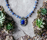Lapis Sterling silver Pendant and Matching gemstone necklace set.   $60