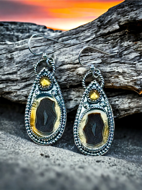 Montana Agate and Citrine Sterling Silver  Earrings.      $75