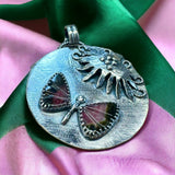 Carved Tourmaline Butterfly Floral Sterling Silver Pendant.    $75