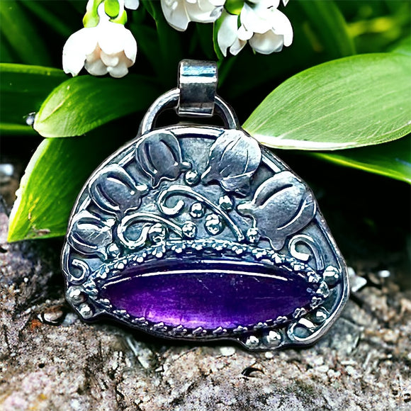 Amethyst Lilly of the Valley Sterling Silver Pendant.   $75