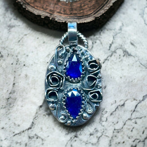 Sapphire and Roses Sterling Silver Pendant   $70