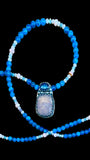 Carved Rose Quartz and Apatite sterling silver pendant and matching gemstone necklace set     $65