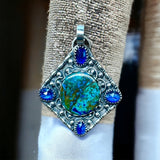 Azurite Chrysocolla and Kyanite Sterling Silver Pendant.   $75