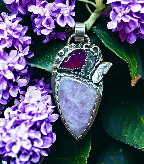 Kunzite and Chalcedony Butterfly Sterling Silver Pendant   $75