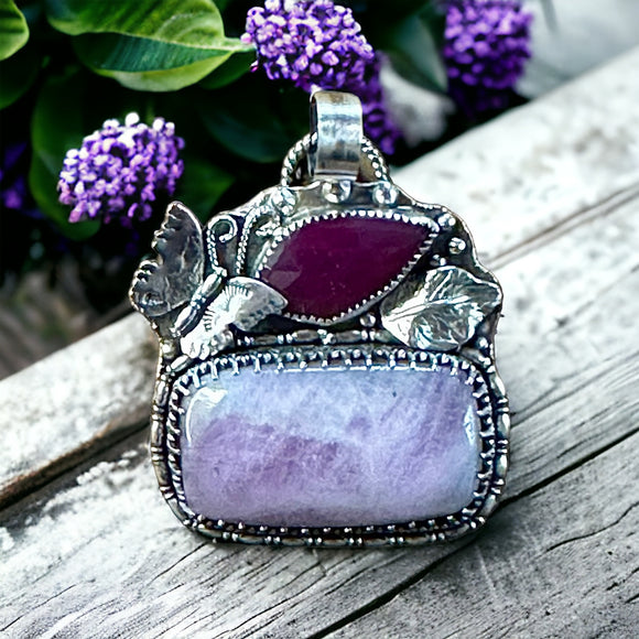 Kunzite and Chalcedony Butterfly Sterling Silver Pendant.    $75