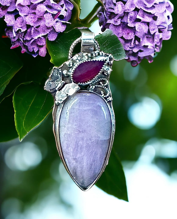 Kunzite and Chalcedony Butterfly Sterling Silver Pendant.   $75