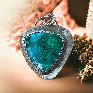 Malachite and Chrysocolla Sterling Silver Pendant     $75