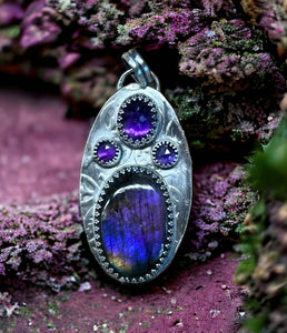 Purple Labradorite and Amethyst Sterling Silver Pendant.   $75